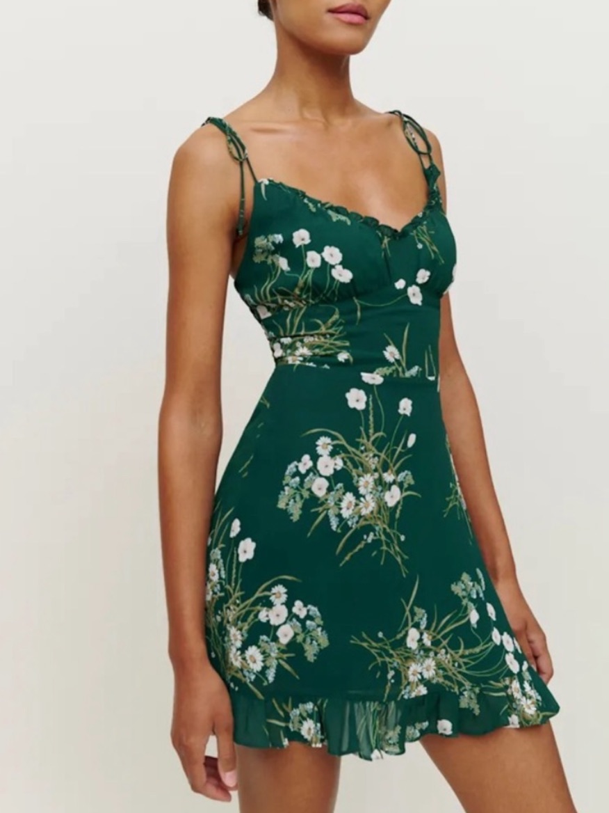 Reformation Esther Dress In Buena (Green Floral)